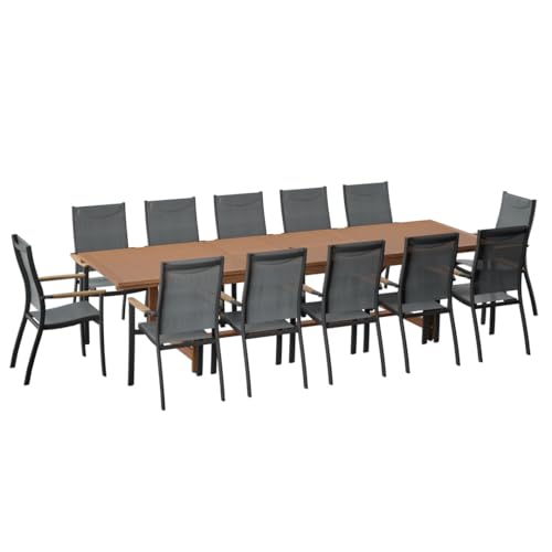 Amazonia Amazonia Franklin 13-Piece Teak Finish Wood and Aluminum Rect — Design and materials in detail