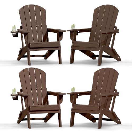 Plawdlik Plawdlik Folding Adirondack Chair Set of 4, Cup Holder，Wooden — Build quality and design details up close