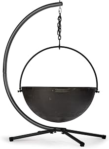 Ash & Ember 42" Cast Iron Cauldron Fire Pit Bowl, Double Hinged Grill Grate with