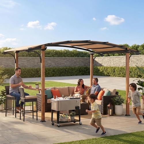 Sunjoy SUNJOY 8.5‘ x 13’ Steel Pergola with Bar Shelf and Heat Transfe — Design and materials in detail