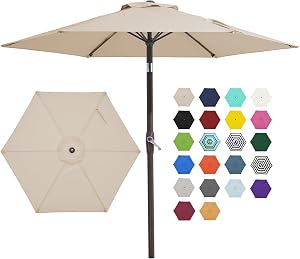 JEAREY 7.5FT Patio Umbrella Outdoor Market Umbrella with 6 Sturdy Ribs, Push Button Tilt/C