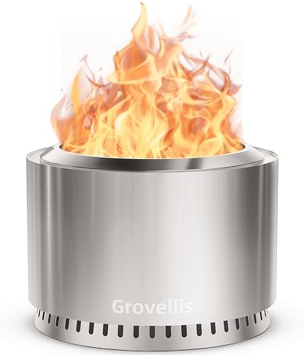 Grovellis 27 inch Smokeless Fire Pit with Waterproof Cover, Stainless — Our recommended configuration for best results