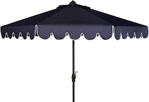 Safavieh PAT8010A Collection Venice Navy and White Single Scallop 9Ft Crank Outdoor Push B