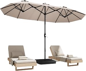 DomeShade 15ft Patio Umbrella with Base,Large Outdoor Double-Sided Rectangle Umbrella with