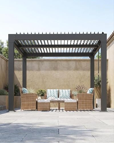 10'X10' Aluminum Louvered Pergola with Adjustable Louvered Roof- Durab — Build quality and design details up close