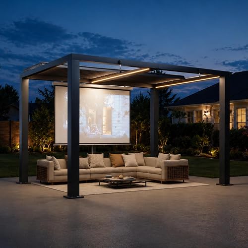 Aoxun Motorized Louvered Pergola 9' x 12', Electric Retractable Outdoo — Build quality and design details up close
