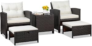Shintenchi 5 Pieces Patio Furniture Set, Outdoor Wicker Patio Conversation Set with Ottoma