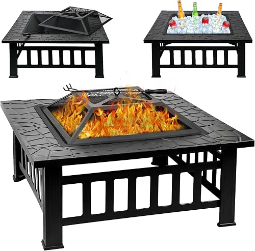 Quilushey 32 Inch Fire Pit Table with Fire Poker & Spark Screen, Outdo — Real-world performance testing in action
