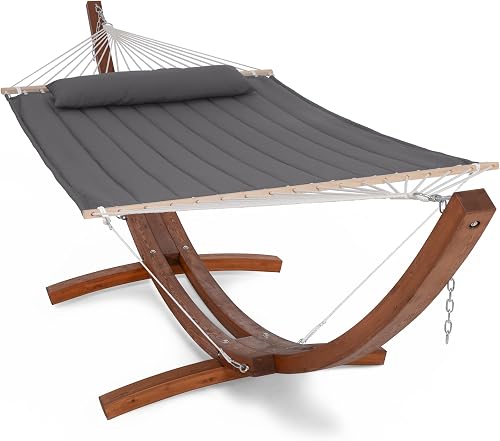 SUNCREAT Hammocks Double Hammock with Wooden Stand Included, Outdoor H — Our recommended configuration for best results