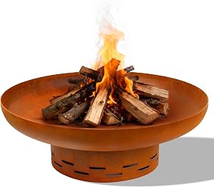 KOL Fire Pit for Outside Wood Burning, 27.5 Inch Round Firepit Bowl Outdoor and Patio, Hea