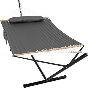 GAFETE 2 Person Hammock with Stand for Outside, Heavy Duty Steel Stand, 55inch Double Hamm