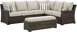 Signature Design by Ashley Brook Ranch Outdoor Sectional, 3-Piece Patio Furniture Set with