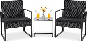Flamaker 3 Pieces Outdoor Patio Wicker Furniture Set, Modern Rattan Chair Conversation Set