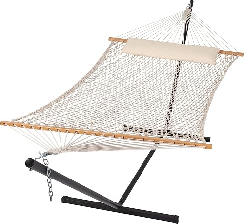 SUNCREAT Double Outdoor Hammock with Stand Included, Portable Cotton R — Build quality and design details up close