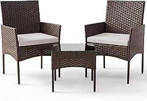 Sweetcrispy 3 Piece Patio Furniture Set, All-Weather Outdoor Conversation with Removable C