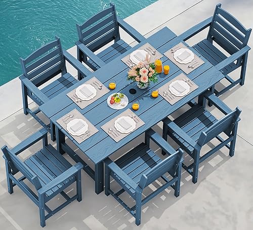 SERWALL 7-Piece Patio Dining Table Sets, Outdoor HDPE Dining Furniture — Real-world performance testing in action