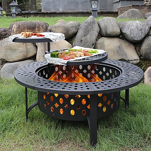 OutVue 36 Inch Fire Pit with 2 Grills, Wood Burning Fire Pits for Outs — Manufacturer product photo — how to set up fire pit safel