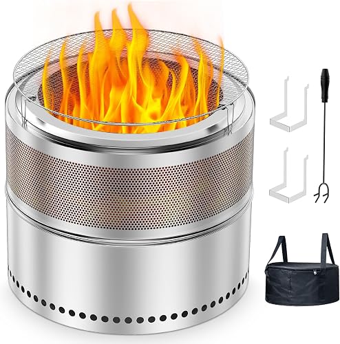 VICEARTH Smokeless Fire Pit Outdoor, 20 Inch Portable Stainless Steel — Build quality and design details up close
