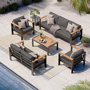 Oasbira Aluminum Outdoor Patio Furniture Set with Coffee Table, 5 Piece Patio Conversation