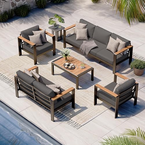 Oasbira Aluminum Outdoor Patio Furniture Set with Coffee Table, 5 Piec — Build quality and design details up close