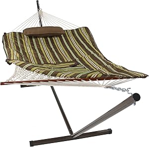 Sunnydaze Rope Hammock with Stand for Outside - Heavy Duty Freestanding Portable Outdoor H