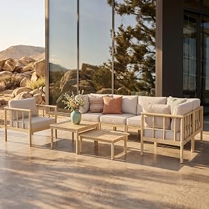 HERA'S HOUSE Patio Furniture,Acacia Wood Outdoor Sectional Sofa with 5.5" Ultra-Thick
