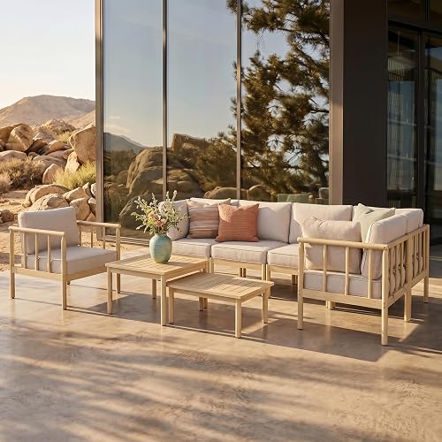 HERA'S HOUSE Patio Furniture,Acacia Wood Outdoor Sectional Sofa with 5 — Real-world performance testing in action