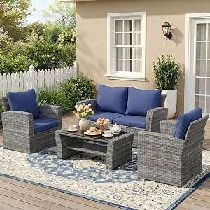 Wisteria Lane Patio Furniture Set, Wicker Outside Outdoor Furniture for All Weather, Patio
