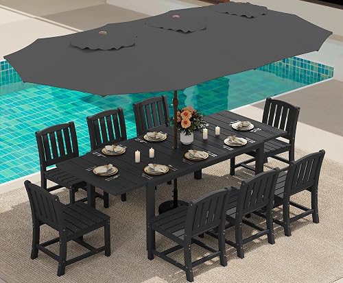 SERWALL 10-Piece Patio Dining Sets with 15FT Patio Umbrella, 60