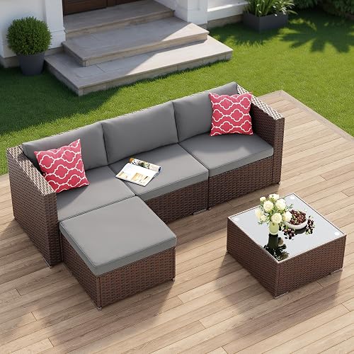 Aiho 5 Pieces Patio Furniture Set All-Weather Outdoor Wicker Sectional — Build quality and design details up close