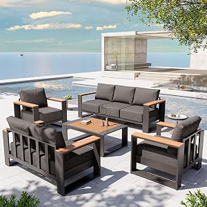 ComfCove Oversized Aluminum Patio Furniture Set, 5 Pieces Luxury Outdoor Furniture Set wit
