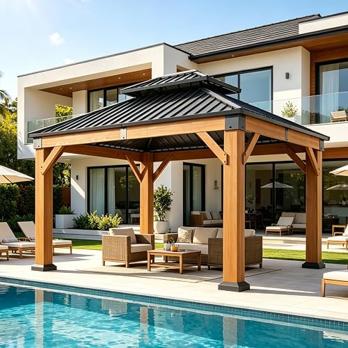 Aoxun 10' x 12' Outdoor Wood Gazebo, Hardtop Gazebo Permanent Wooden P — Manufacturer product photo — best gazebos pergolas