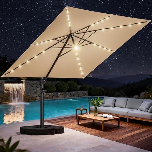 HOMSHADE 10 ft Square Cantilever Patio Umbrella with Base Included, So — Build quality and design details up close