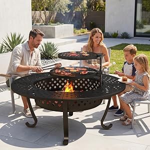 Wisteria Lane 3 in 1 48" Extra Large Fire Pit for Outside Wood Burning with 2 Adjusta