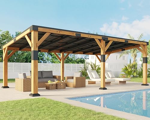 Jocisland 12' x 24' Cedar Wood Gazebo with Sloped Galvanized Steel Roo — Build quality and design details up close