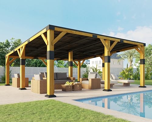 Jocisland 20' x 20' Cedar Wood Gazebo with Sloped Galvanized Steel Roo — Key features at a glance