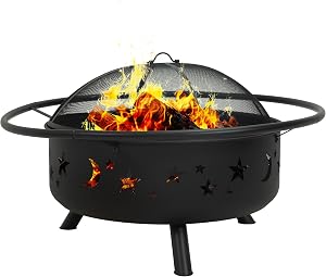 Sunnydaze Cosmic 42-Inch Large Outdoor Fire Pit - Wood-Burning Firepit for Outside Patio,