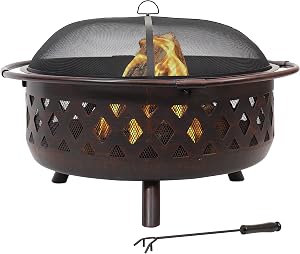 Sunnydaze Crossweave Outdoor Fire Pit - Wood-Burning Fire Pit for Outside with Spark Scree