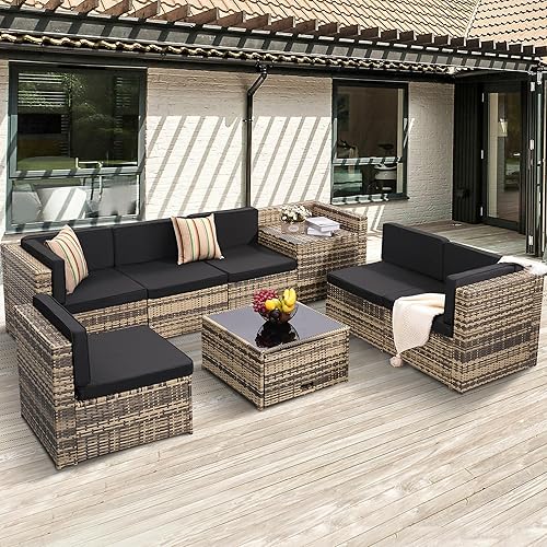KROFEM 8-Piece Patio Furniture Set, Outdoor Wicker Rattan Sectional wi — Our recommended configuration for best results