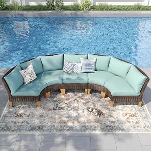 PHI VILLA 3-Piece Half-Moon Patio Furniture Set, Outdoor Curved Sectional Sofa Conversatio