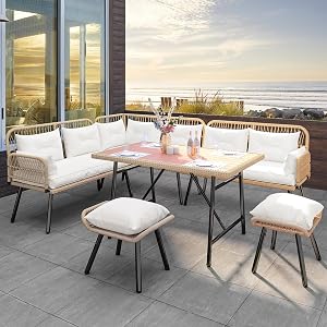 YITAHOME Patio Wicker L-Shaped Furniture Set, All-Weather Rattan Outdoor Conversation Sofa