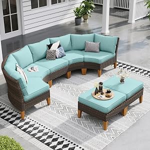 Sophia & William Outdoor Wicker Sectional Sofa Set, 7 Piece Half Moon Curved Patio Fur
