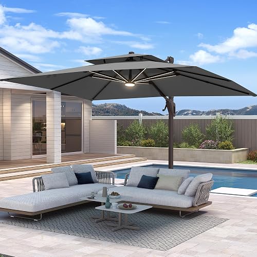 BreezyShade by King 10 X 13 FT Cantilever Patio Umbrella with Base Inc — Build quality and design details up close