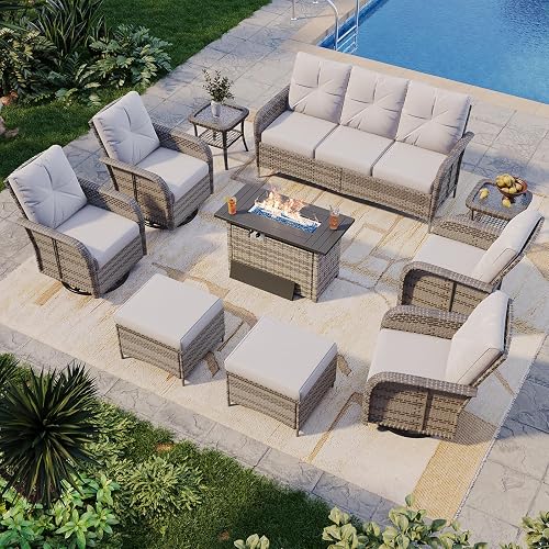 Aoxun 10-Piece Patio Furniture Set with 44” Fire Pit Table, Wicker Rat — Real-world performance testing in action