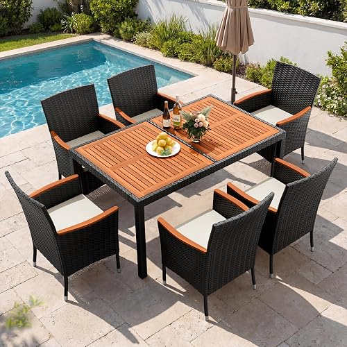 Devoko Dining 7 PCS Furniture, Patio Conversation Set with Acacia Wood — Build quality and design details up close