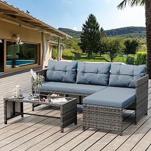 Shintenchi 3 Pieces Outdoor Patio Furniture Sets, Wicker Patio Conversation Sets, All Weat