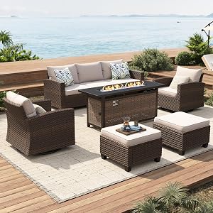 SUNSHINE VALLEY Swivel Glider Patio Furniture Set Outdoor Furniture Brown Wicker Rattan Pa