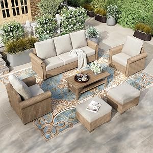 HERA'S HOUSE 6-Piece Patio Furniture Set, All Weather 7 Seats Outdoor Wicker Sofa with Ott