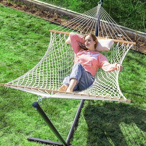PNAEUT Double Rope Hammock with Stand Included, 12ft Heavy Duty Stand, — Build quality and design details up close