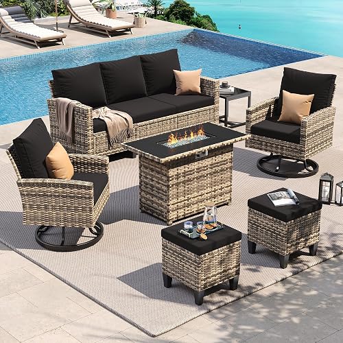 UDPATIO Patio Furniture Set with Fire Pit Table, 7 Pieces Outdoor Conv — Durability testing under extreme conditions